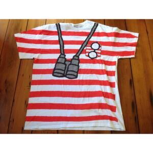 Wheres Waldo Red Stripe Binoculars Halloween Costume NERD T-Shirt L 42"